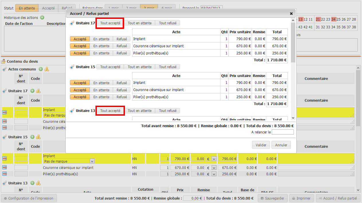 Devis accord partiel