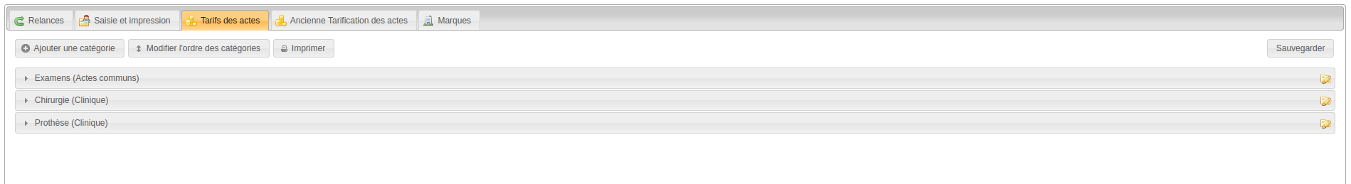 Paramètres - Tarification des actes