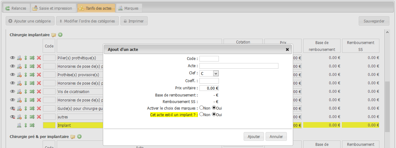 Tarification multiples d’implants